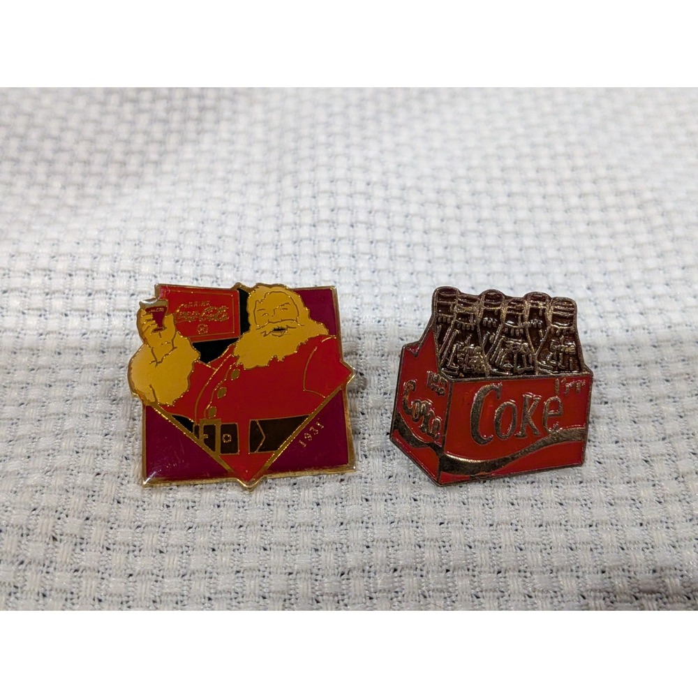 Vintage Coca Cola Pin Lot 2 Santa 1931 6 Pack Coke Bottles‎ Enamel Hat 1995